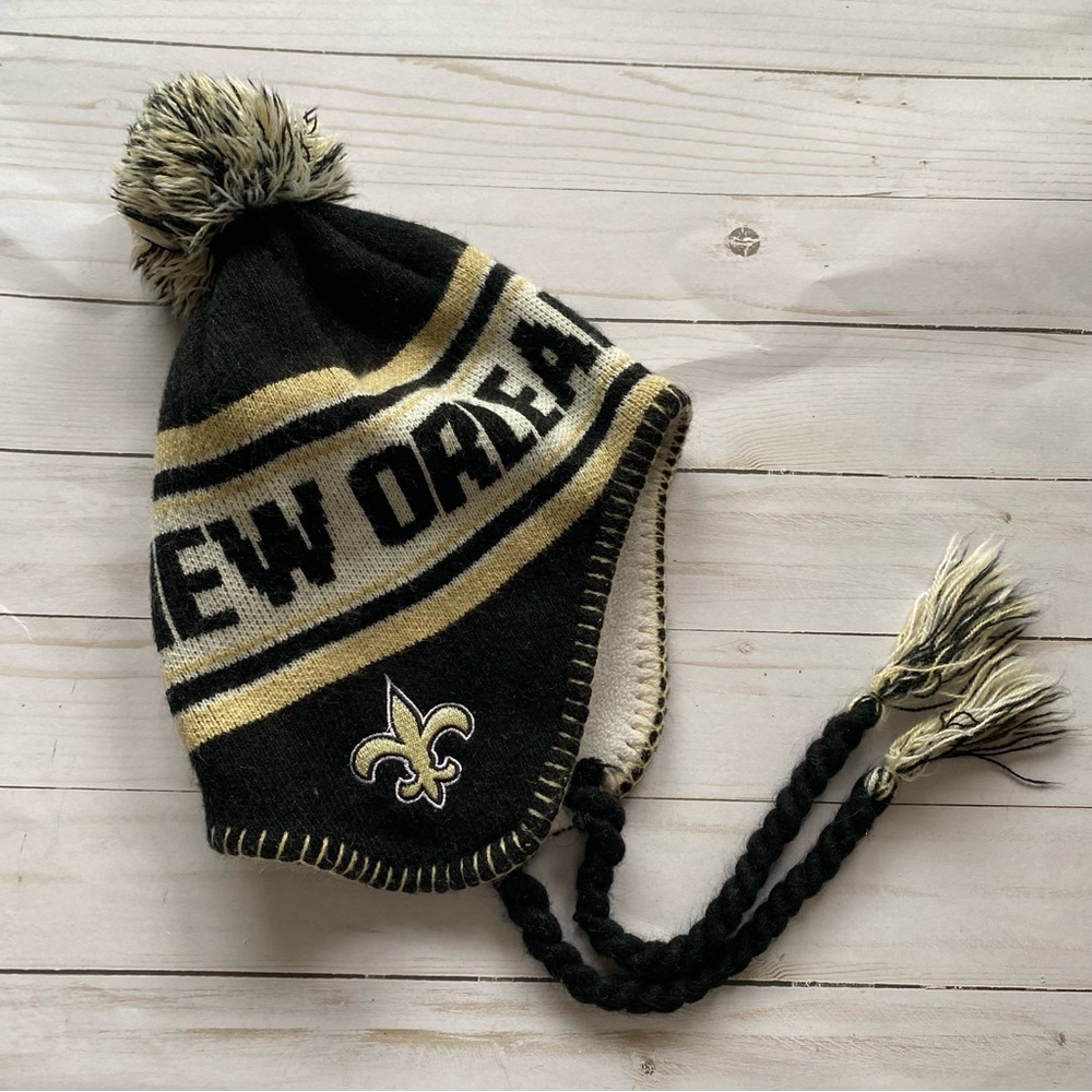 Kids NFL TEAM APPAREL New Orleans Saints Knit Hat with Ties Youth Boys 8-20